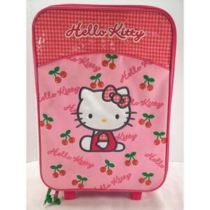 Vtg 2002 Hello Kitty Rolling Luggage Carry on 18" Framed Canvas Bag